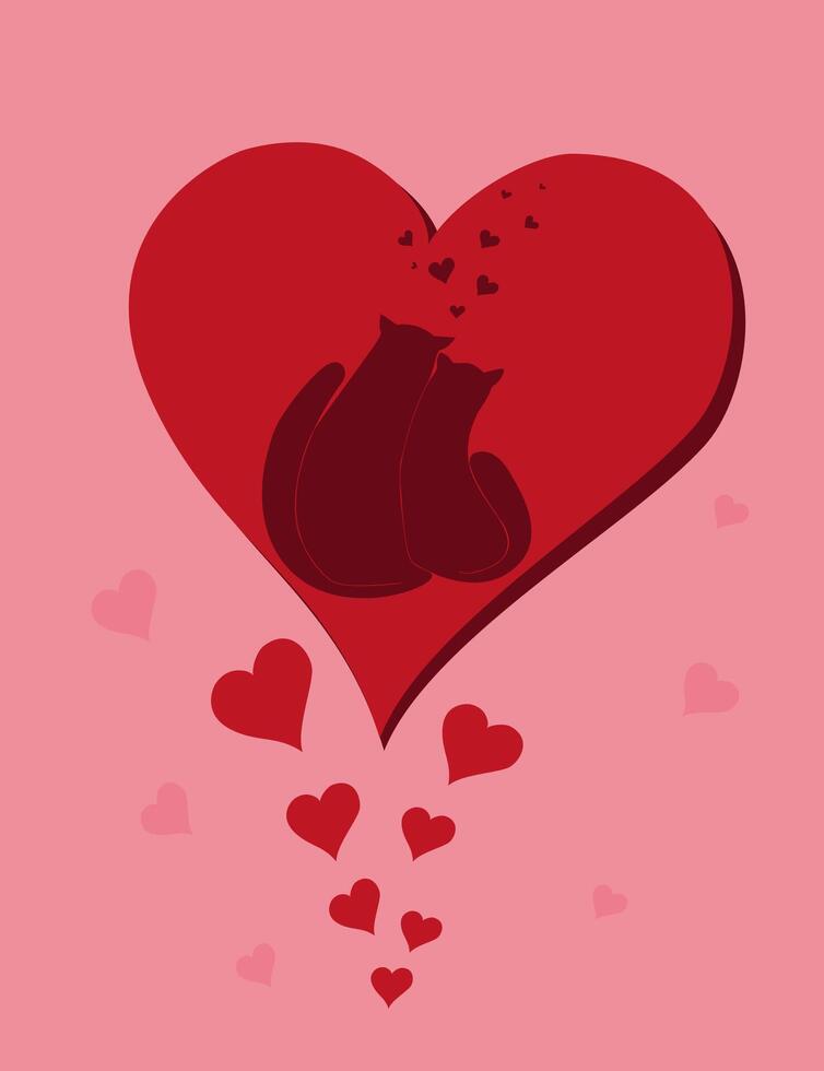 Romantic composition for lovers, cats on a background of hearts vector