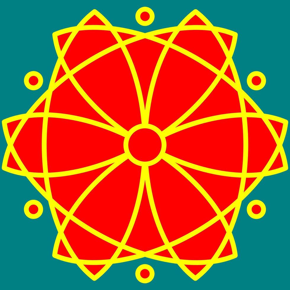 Ornate Red and Yellow Mandala - A radiant mandala with red and yellow hues, featuring detailed symmetrical patterns inspired by baroque and arabesque designs vector