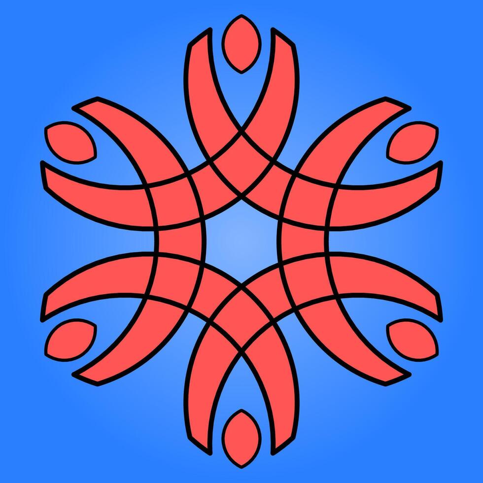 Ornate Red Floral Mandala - An intricate red floral mandala with symmetrical patterns and ornamental details. The design features swirling lines and petal-like elements, inspired by vintage aesthetics vector