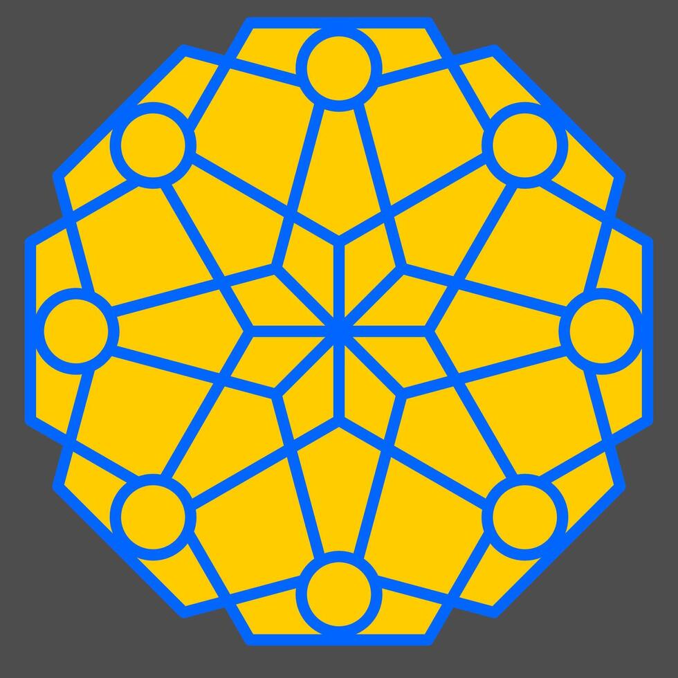 Ornate Yellow Mosaic Mandala - A vibrant yellow mandala with a mosaic-inspired pattern featuring detailed geometric elements and symmetrical ornate flourishes vector