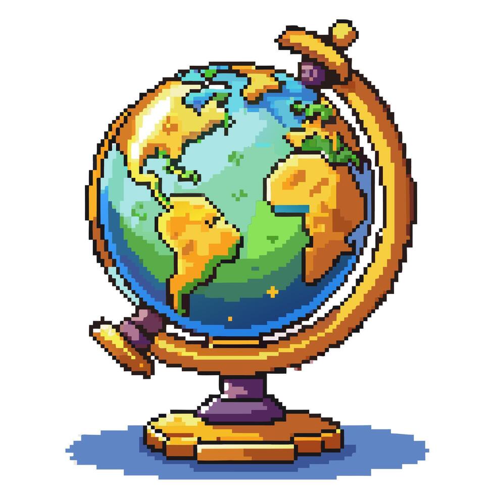 Pixel Art Globe Illustration Retro Earth Design in Vintage Style vector