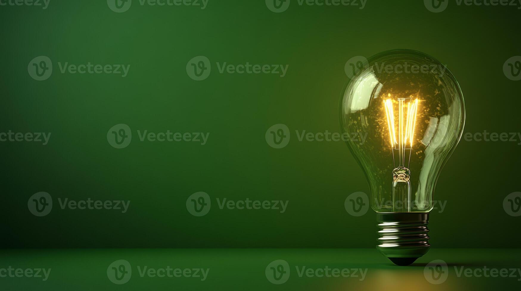 A light bulb is glowing in the dark photo