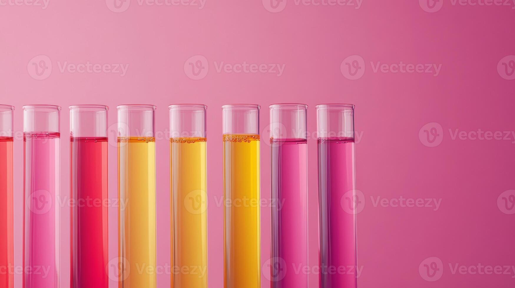 A row of test tubes with different colored liquids photo