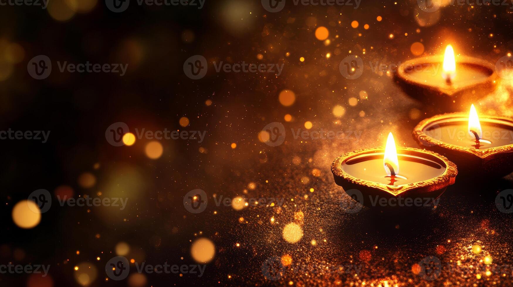 Three lit diyas on a dark background Diwali photo
