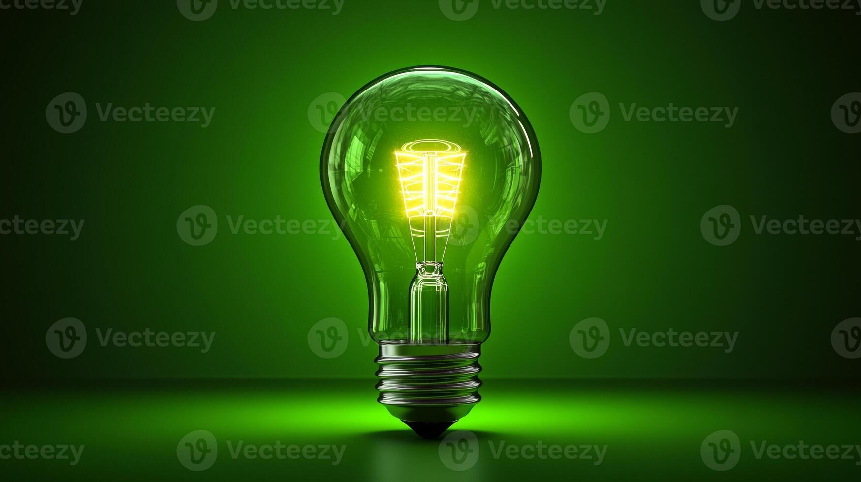 A green light bulb in a dark room photo