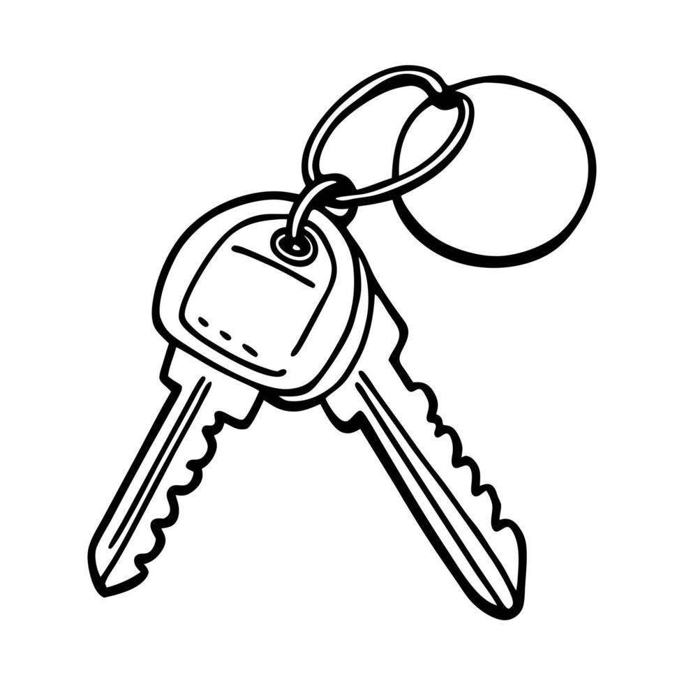 Black and White Illustration of Keyring with House Keys vector