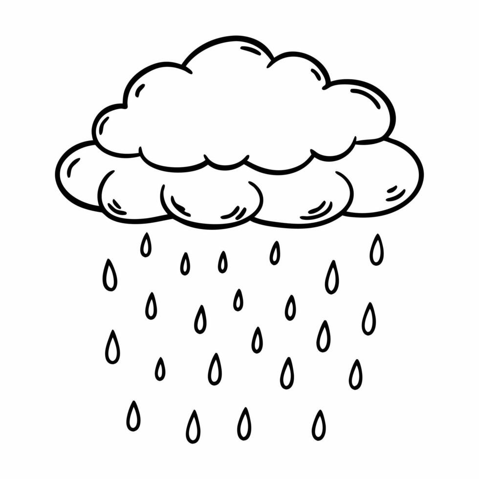 Rain Cloud Outline Illustration with Falling Raindrops Simple Black and White Weather Icon vector