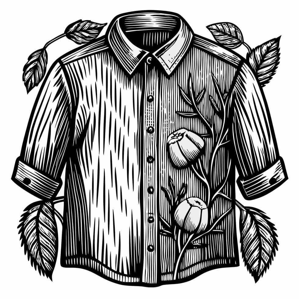 Vintage Botanical Shirt Design with Roses and Leaves Illustration vector