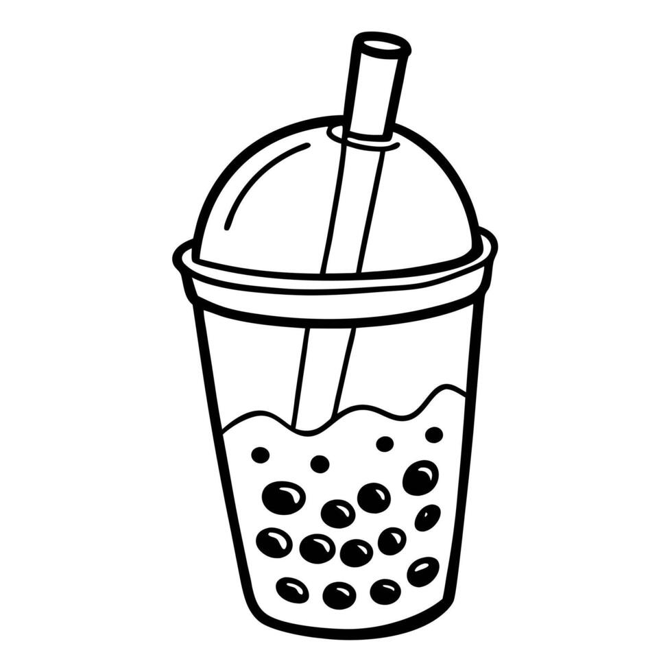 Bubble Tea Illustration Hand Drawn Boba Drink with Tapioca Pearls and Straw vector