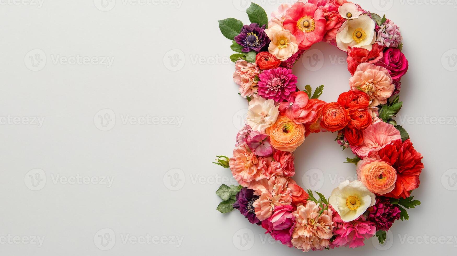 Number 8 made of flowers on white background photo