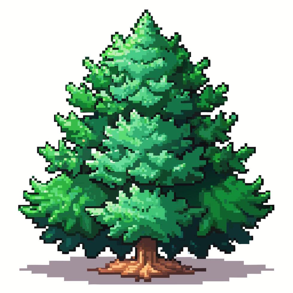 Pixel Art Evergreen Tree Retro Pixelated Pine Illustration for Game Design vector