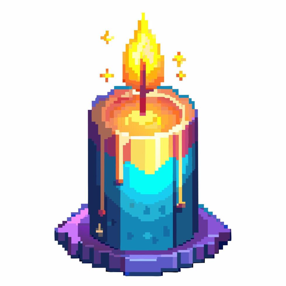 Retro Pixel Art Candle with Melting Wax and Vibrant Flame vector