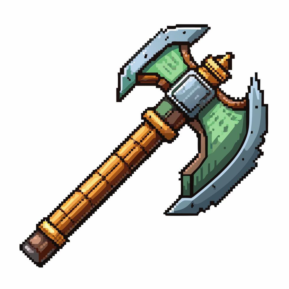 Pixel Art Double Edged Axe with Wooden Handle Illustration vector