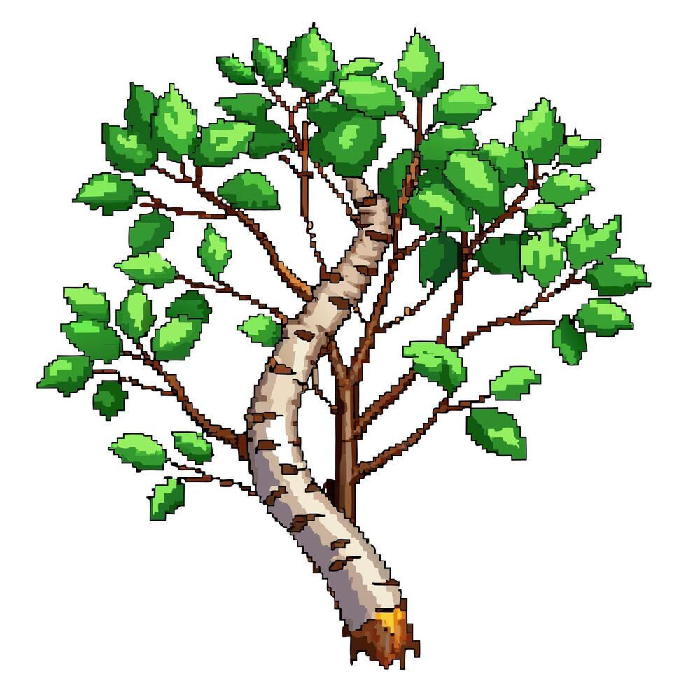 Pixel Art Birch Tree Retro Nature Designs for Digital Projects vector