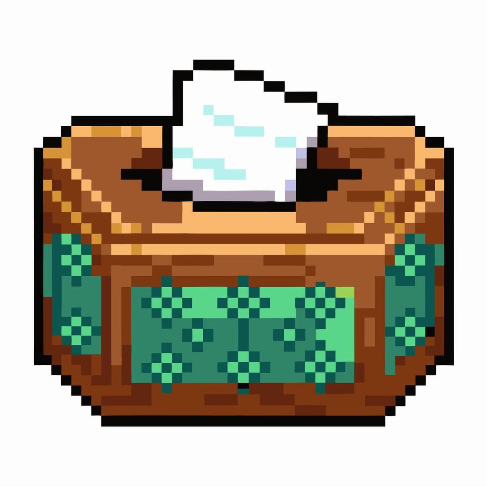 Retro Pixel Art Tissue Box with Vintage Pattern Design vector