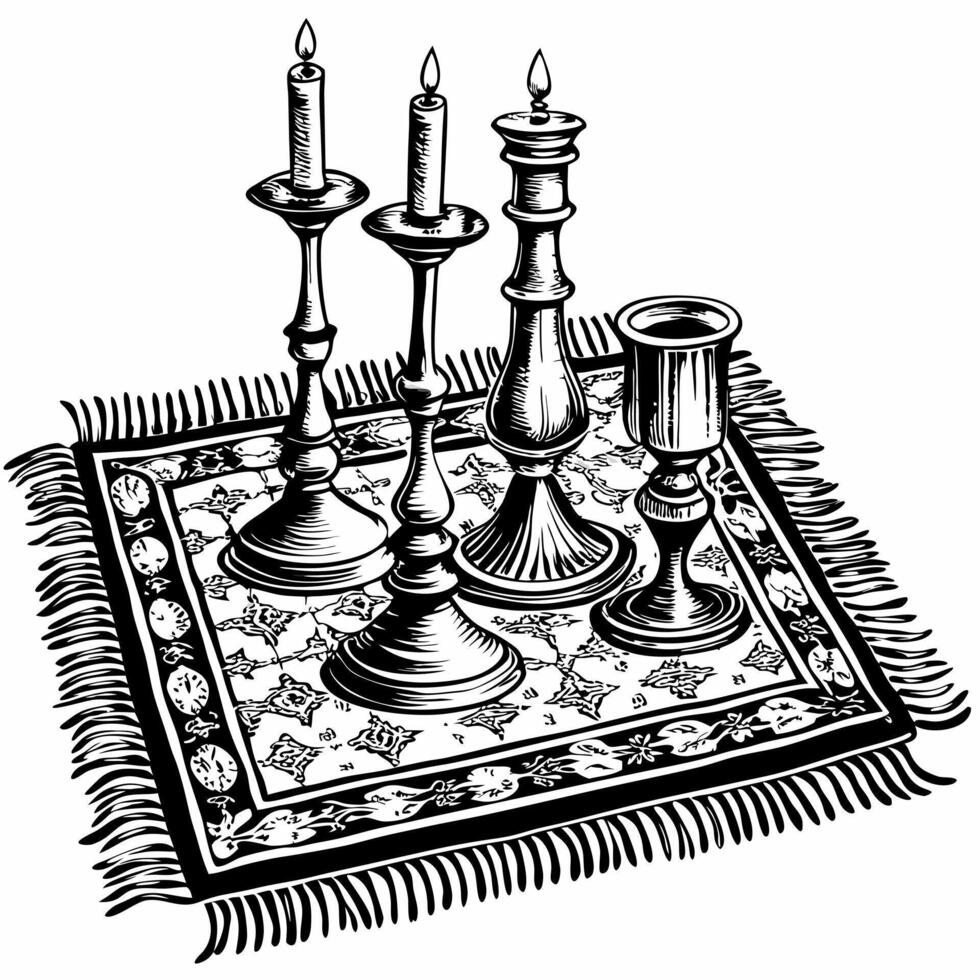 Elegant Vintage Candle Holders on Ornate Rug Detailed Illustration vector