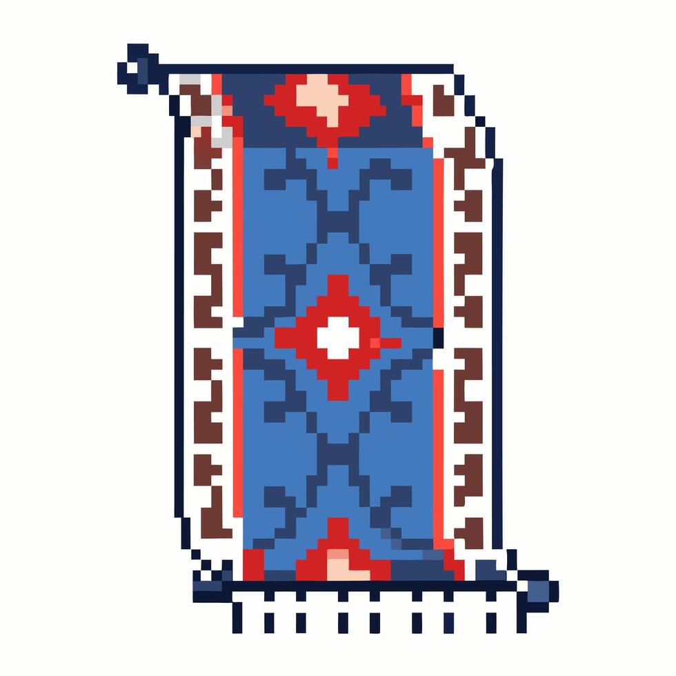 Pixel Art Decorative Carpet Illustration Retro Blue and Red Pattern Design vector