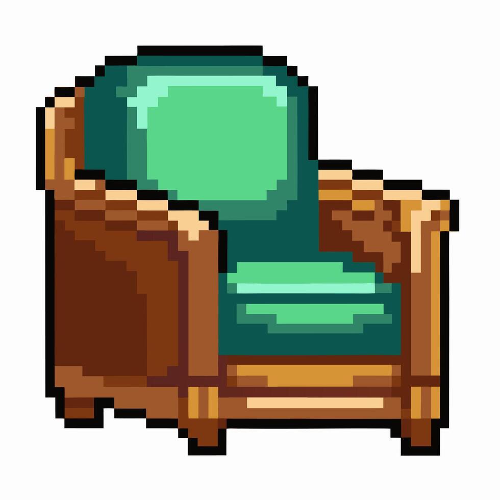 Retro Pixel Art Green Armchair Illustration for Game Design vector