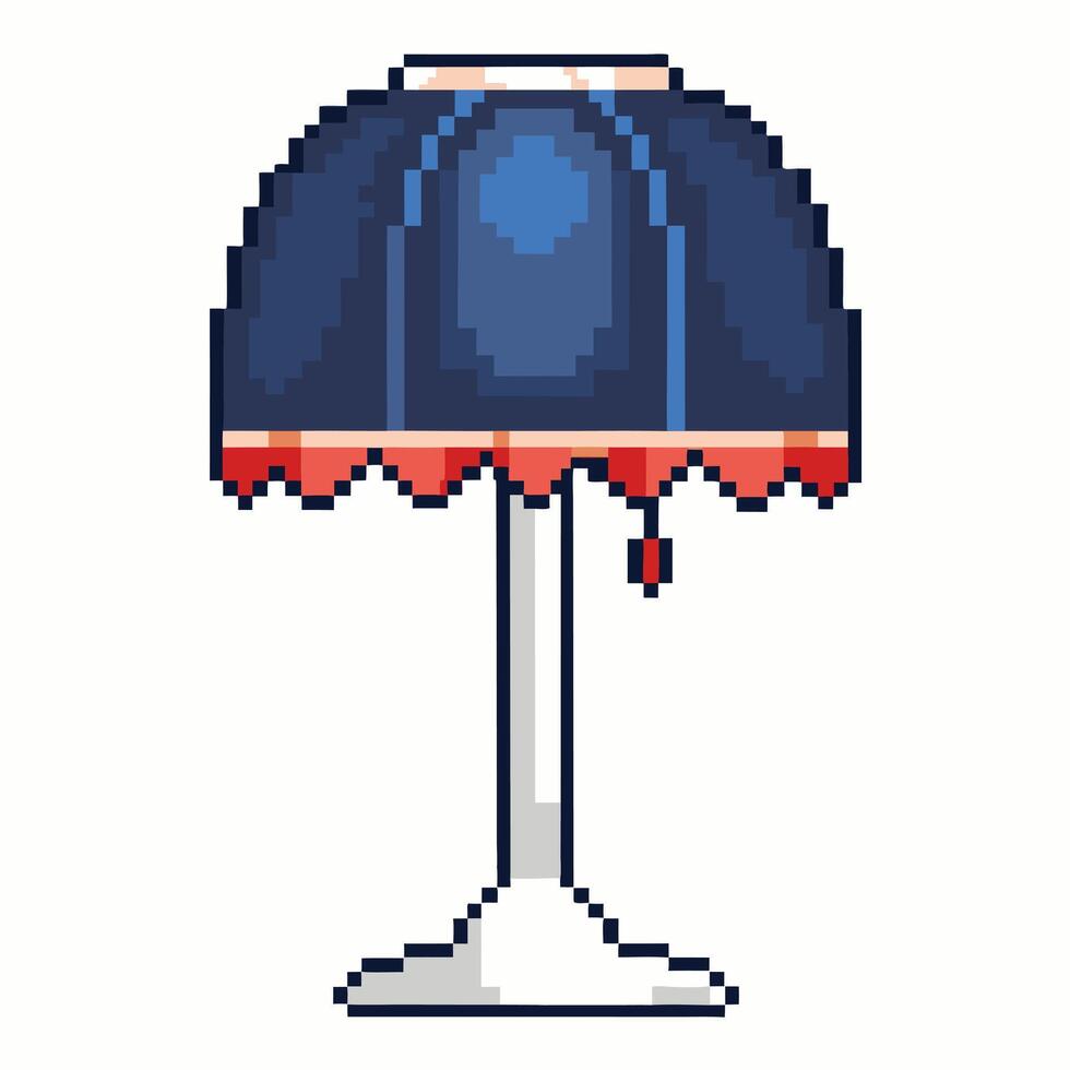 Retro Pixel Art Lamp with Blue Shade and Ornate Details vector