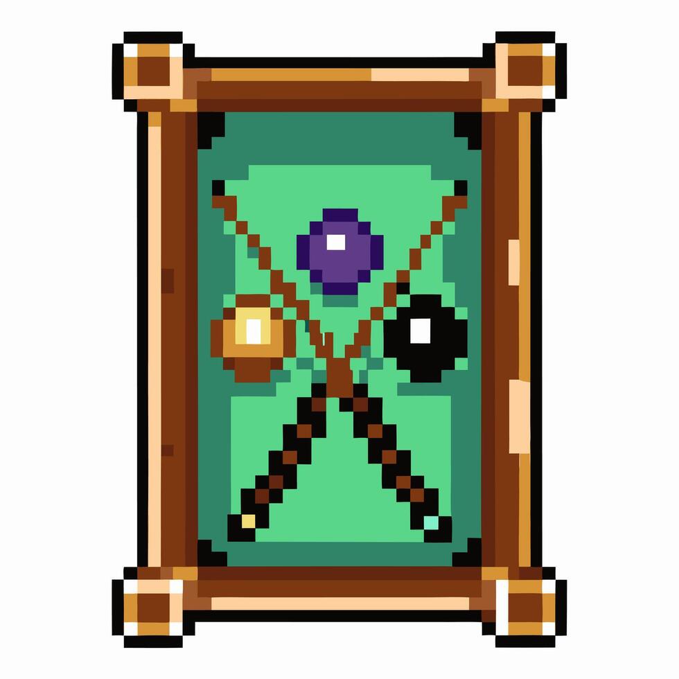 Retro Pixel Art Billiards Table with Cues and Balls vector