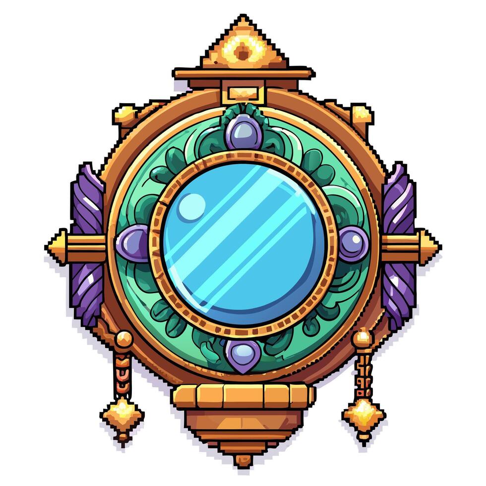 Retro Fantasy Steampunk Mirror with Intricate Jewel and Gear Design vector