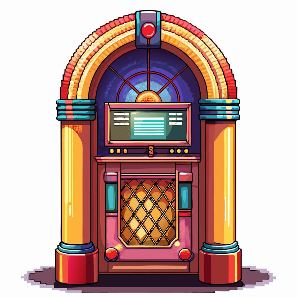 Vintage Jukebox Illustration in Retro Style with Bright Colors vector