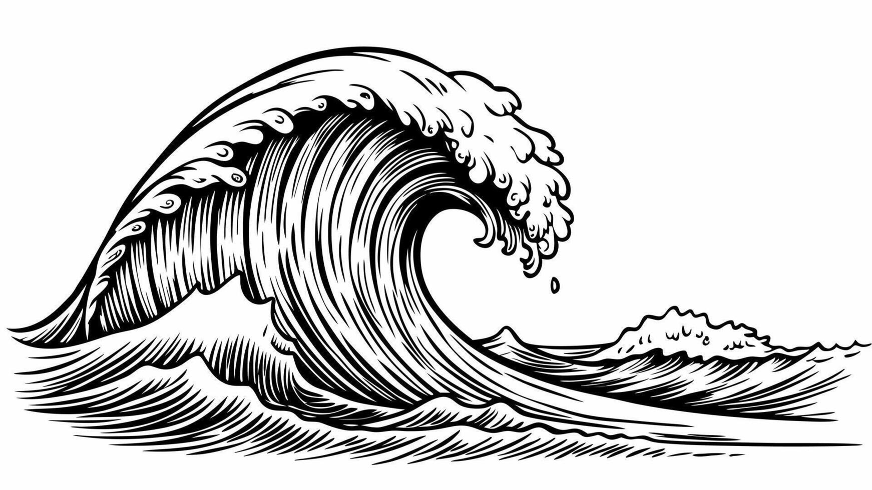 Dynamic Ocean Wave Black and White Vintage Style Illustration vector