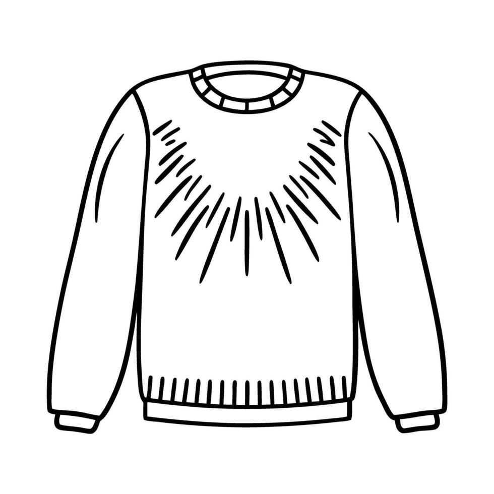 Line art sweater illustration with detailed knit pattern vector