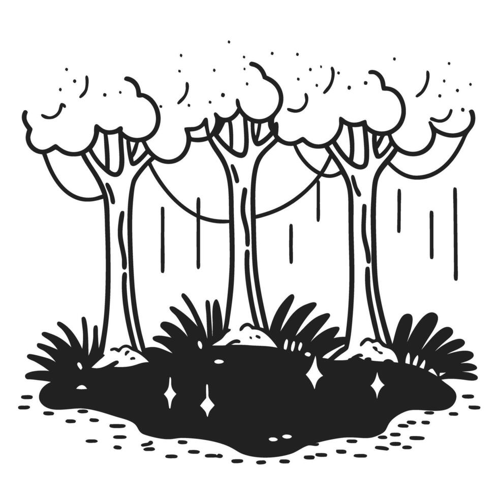 Monochrome abstract forest scene, trees and bushes design, nature illustration vector