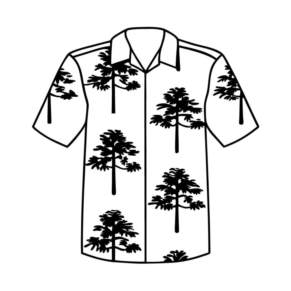 Classic hawaiian shirt with palm tree design in black and white vector