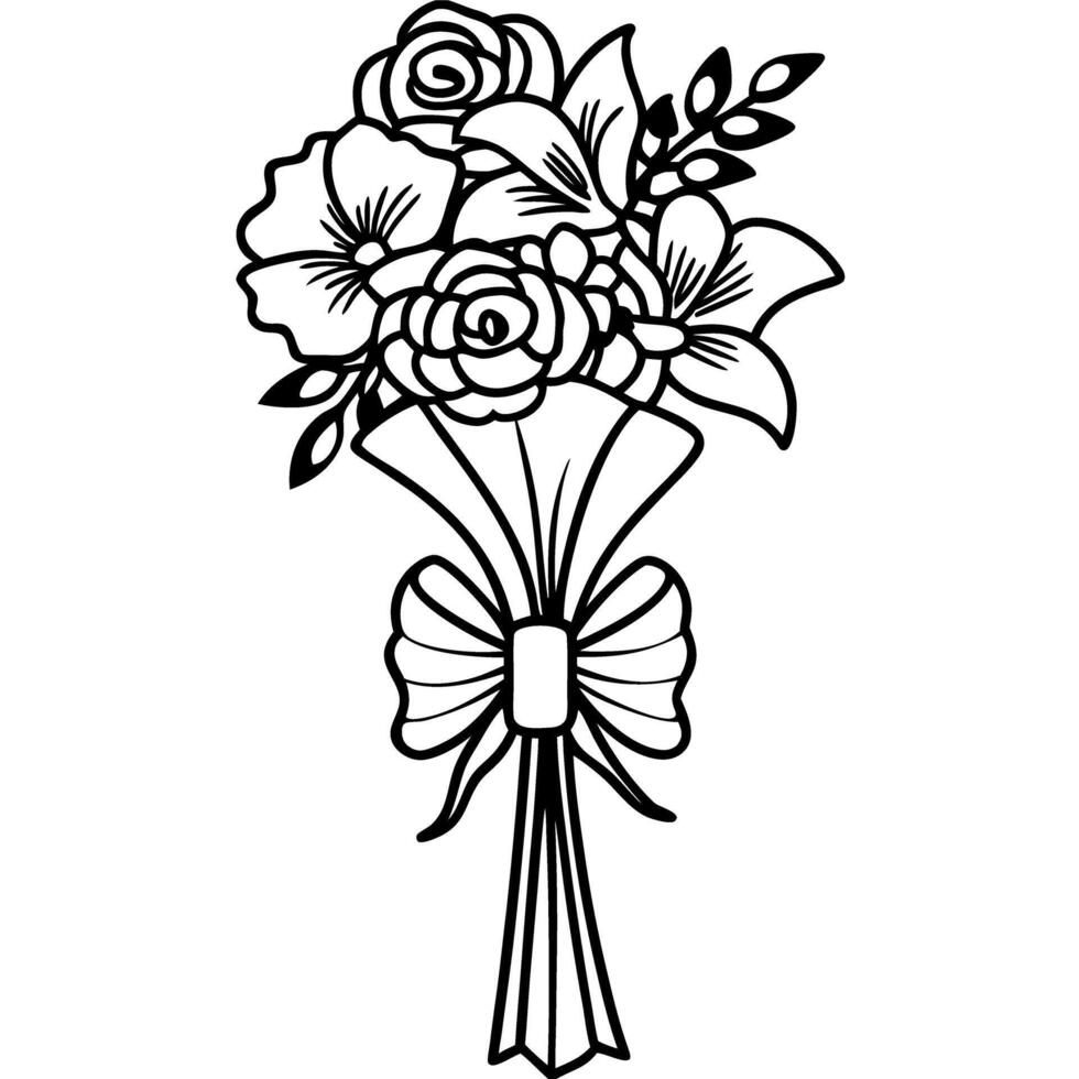 Elegant floral bouquet illustration with roses and decorative bow vector
