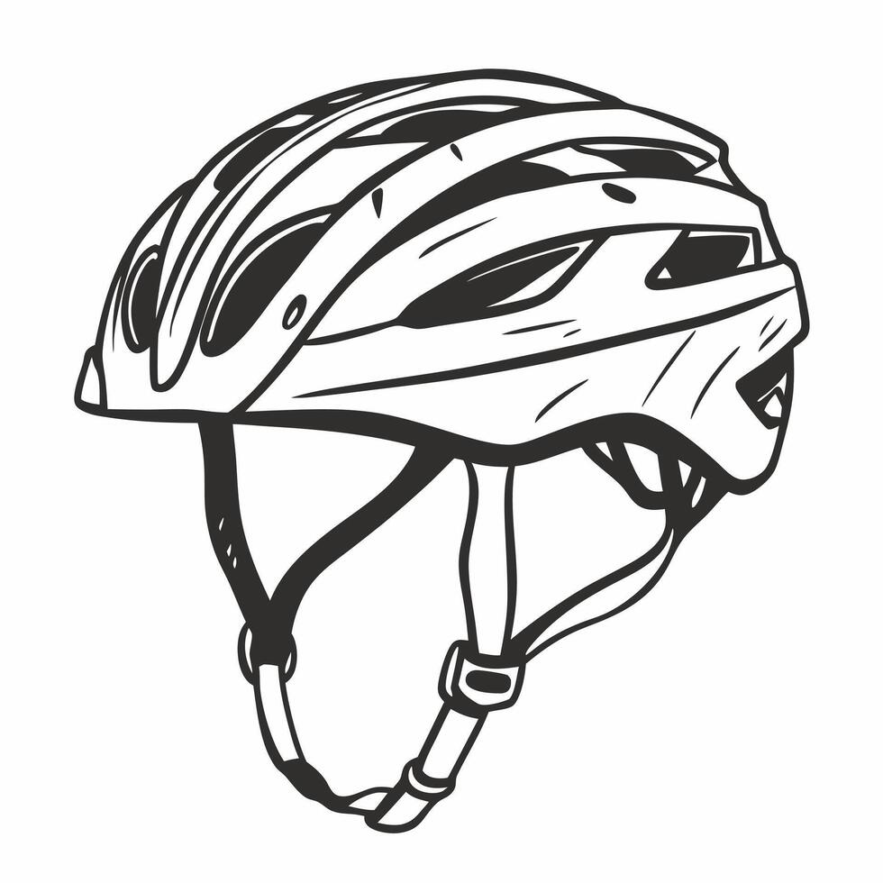 Detailed Black and White Bicycle Helmet Sketch Illustration vector