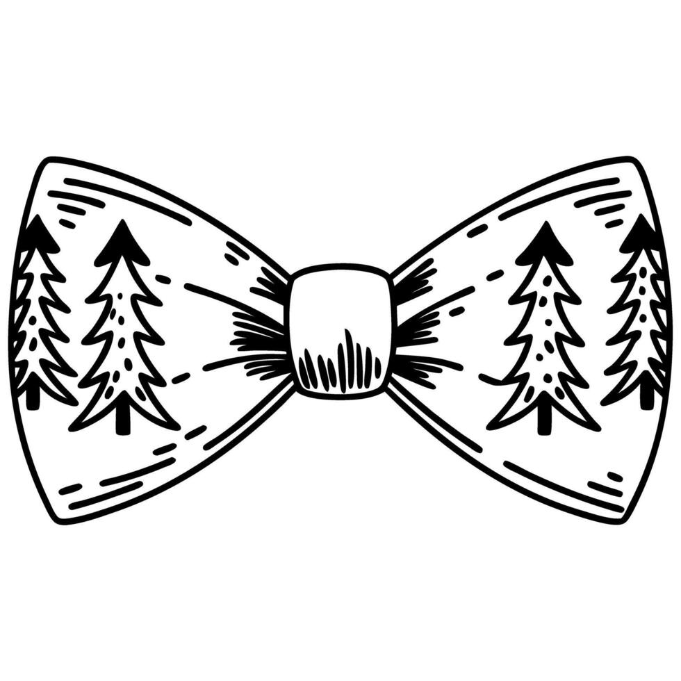 Hand drawn bow tie with tree pattern nature inspired accessory in monochrome design vector