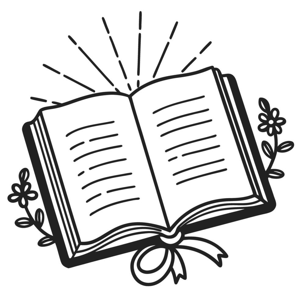 Open book with floral accents and decorative lines, symbolizing knowledge and creativity vector