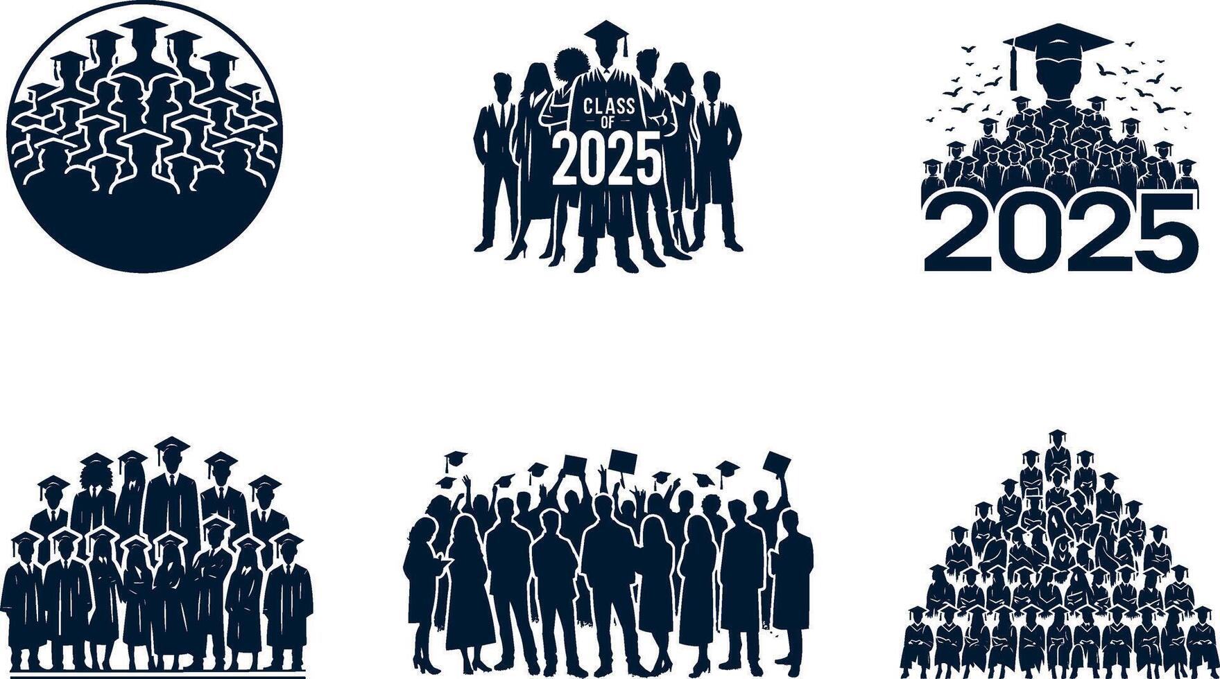 a set of silhouettes of people and a graduation cap vector