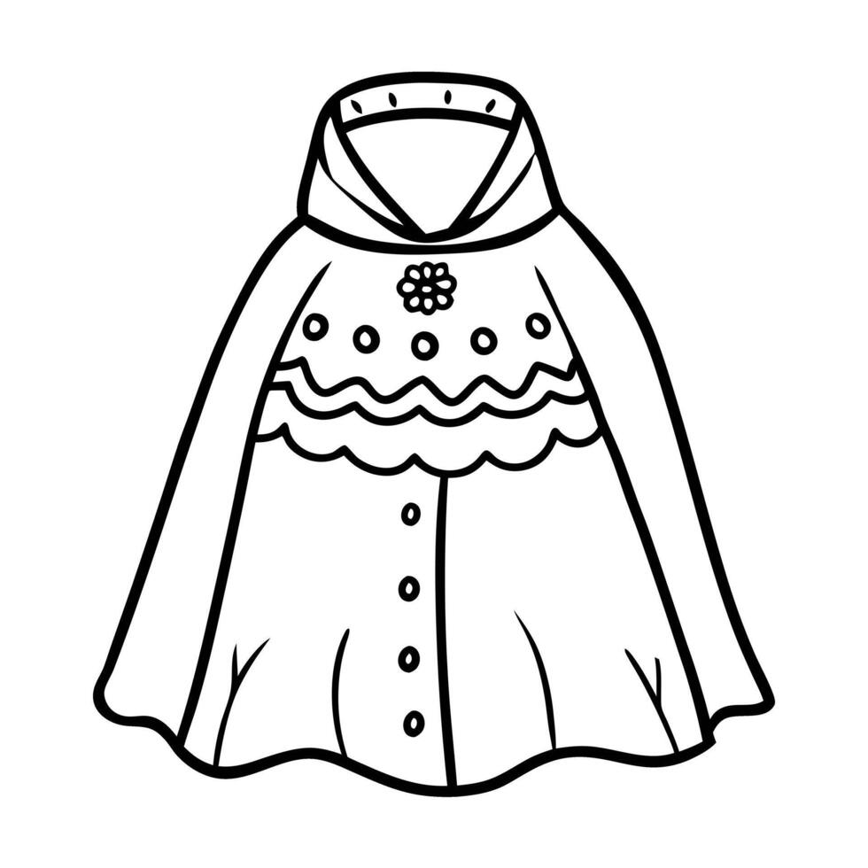 Retro Cloak Line Art Illustration with Decorative Floral Design for Fashion Concepts vector