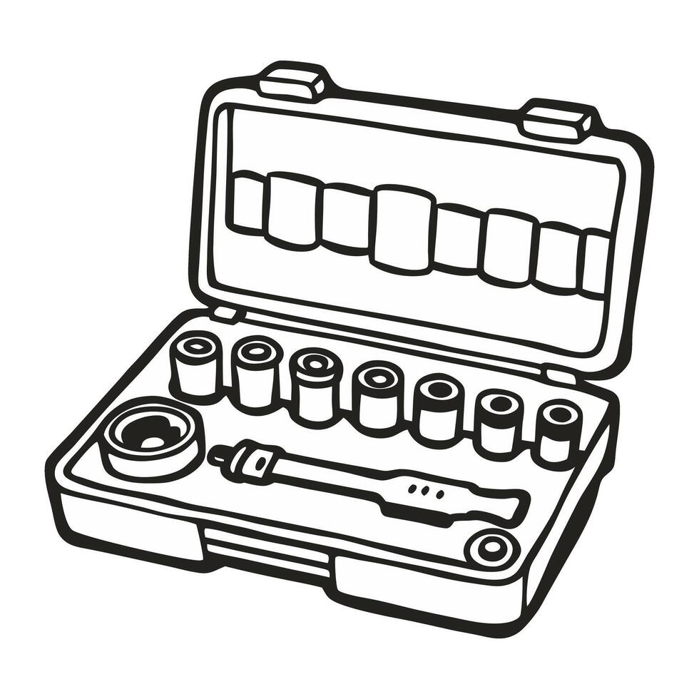 Monochrome Socket Wrench Set in Open Case Illustration vector