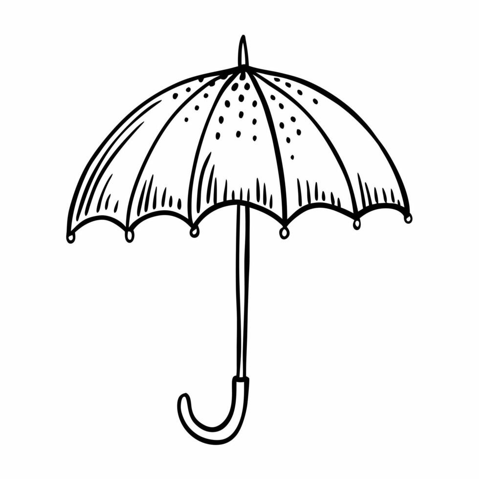 Hand Drawn Vintage Umbrella with Curved Handle Monochrome Illustration vector
