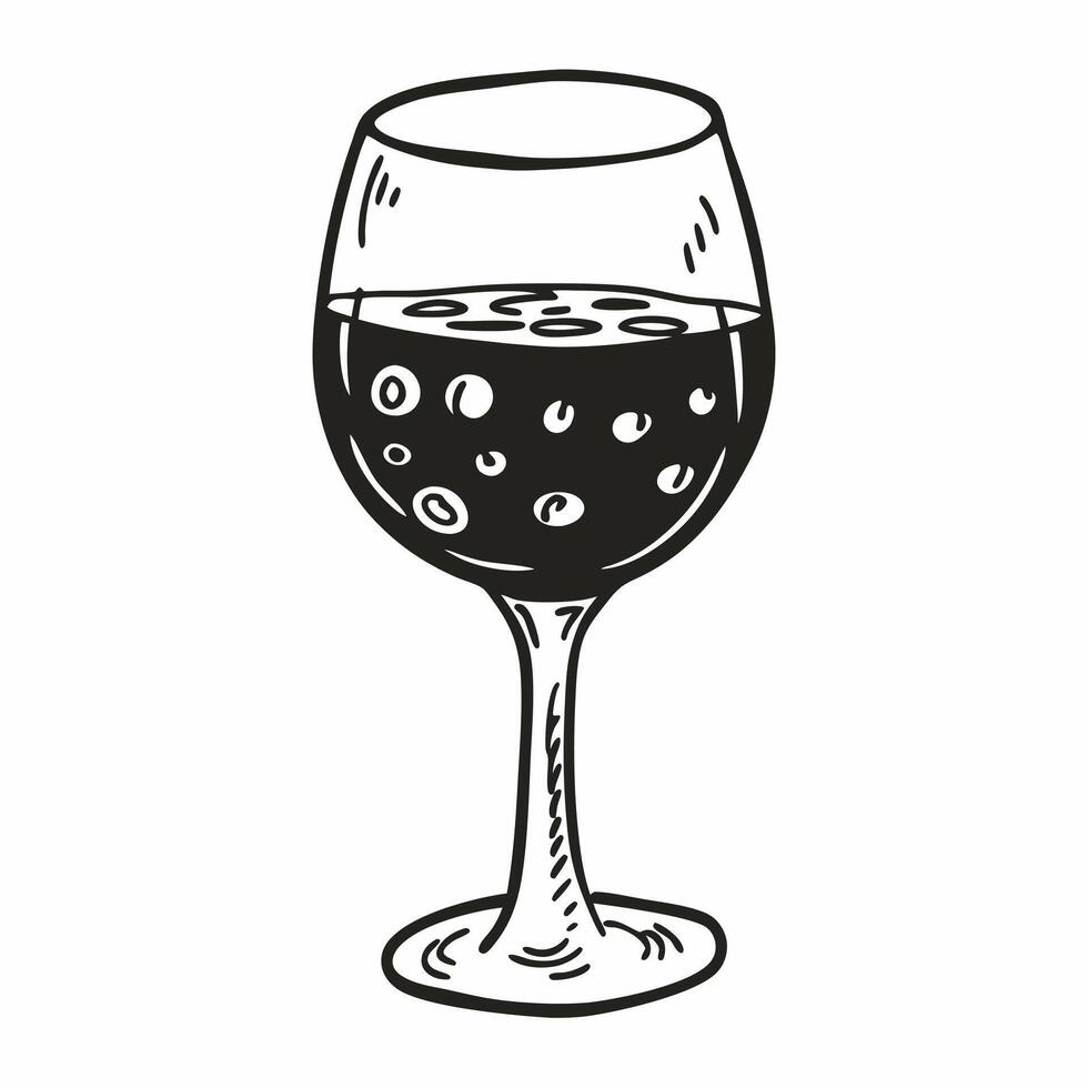 Hand Drawn Wine Glass with Bubbles Black and White Art vector