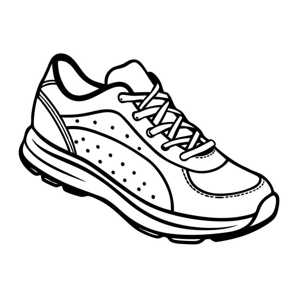 Black and White Line Art Illustration of a Casual Running Shoe vector