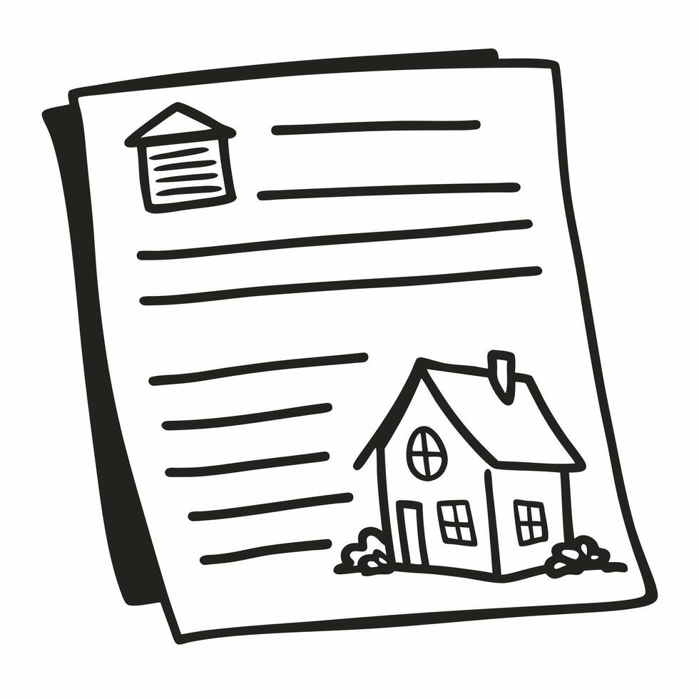 Hand drawn Real Estate Document with House Sketch Illustration vector