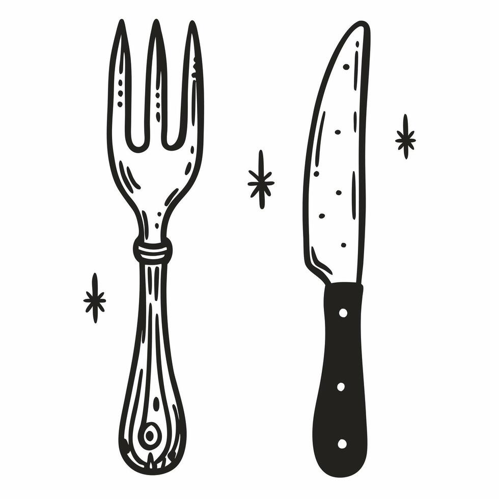 Vintage Cutlery Illustration Rustic Fork and Knife Design vector