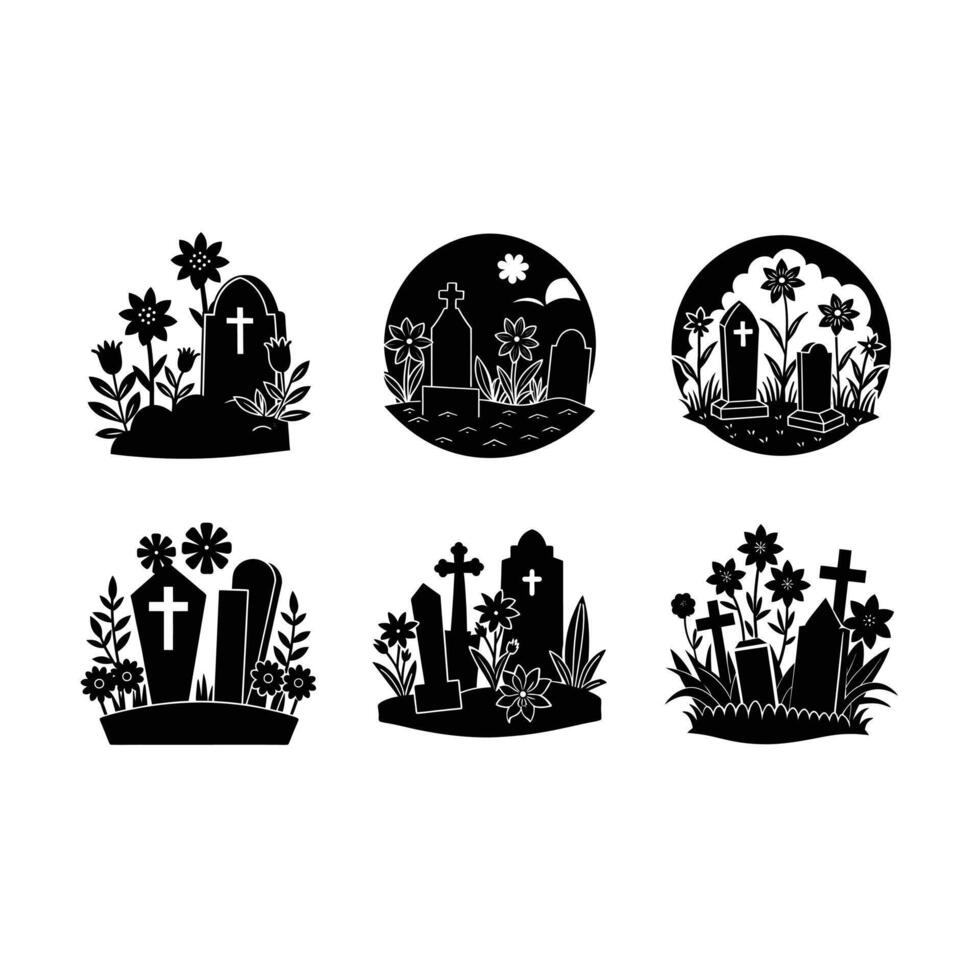 Graveyard with Flowers Illustration vector