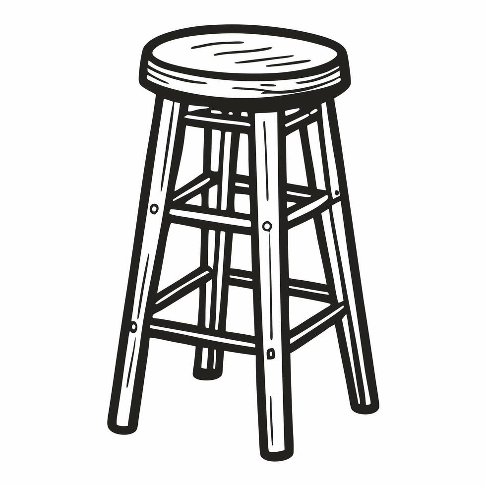Hand Drawn Wooden Bar Stool Illustration with Classic Rustic Design vector