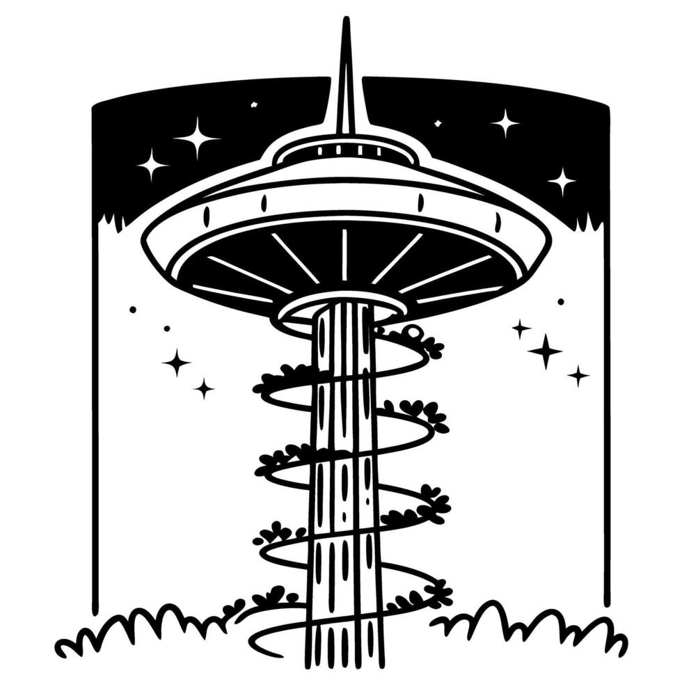 space needle under a starry night sky, illustration of seattle landmark, futuristic design, cosmic dreams vector