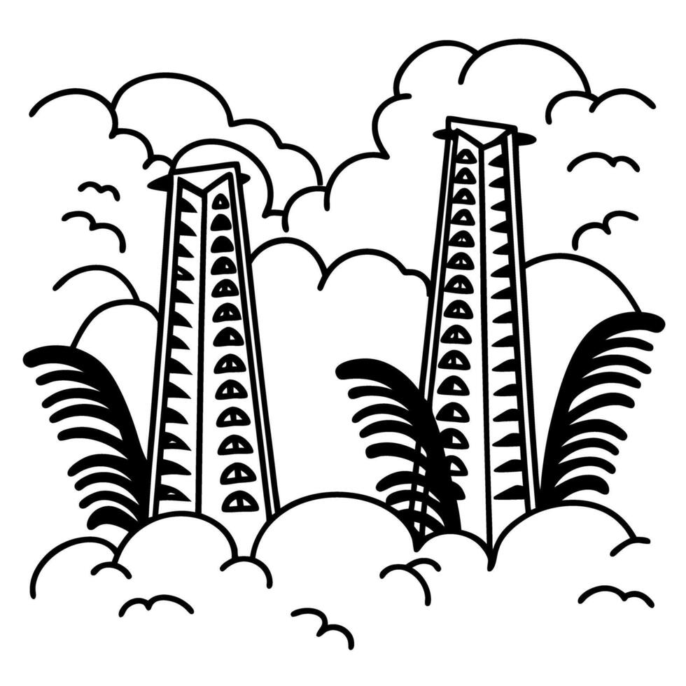 Stylized urban skyscrapers, tall city architecture, artistic linear design, towers, modern buildings, skyline vector
