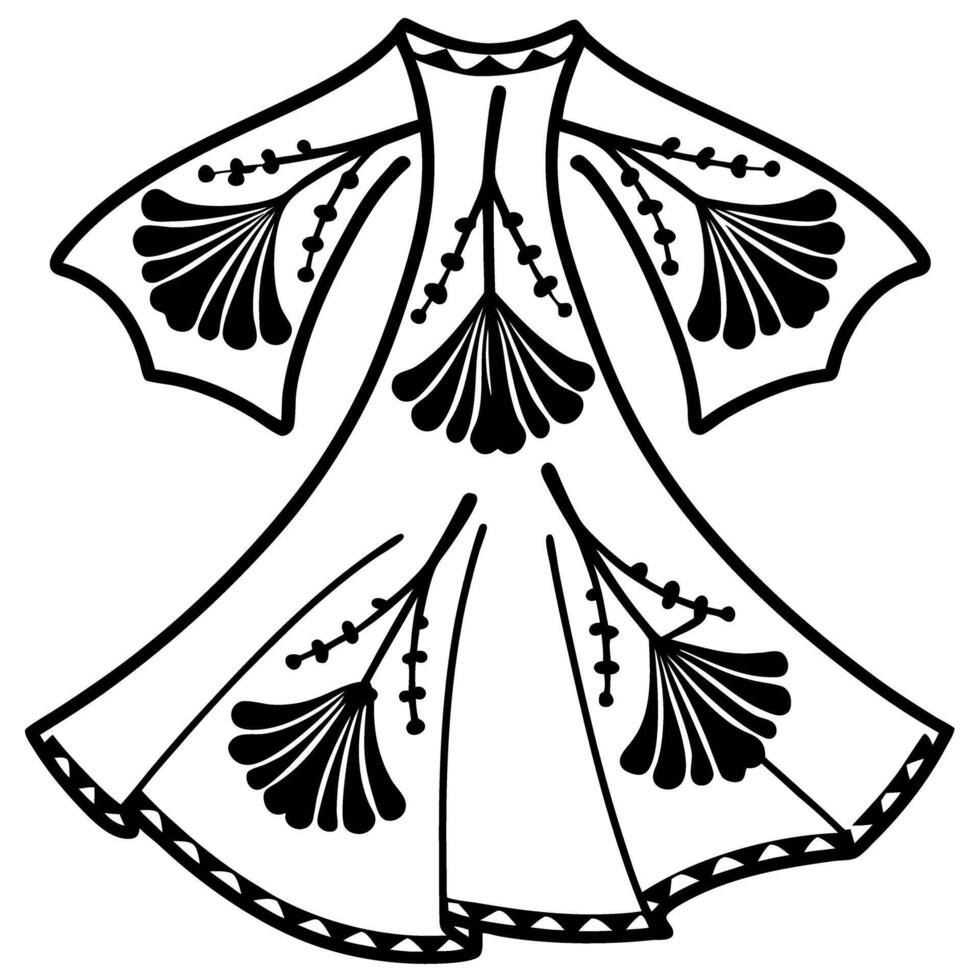 Intricate floral dress design, elegant fashion pattern, artistic garment sketch vector