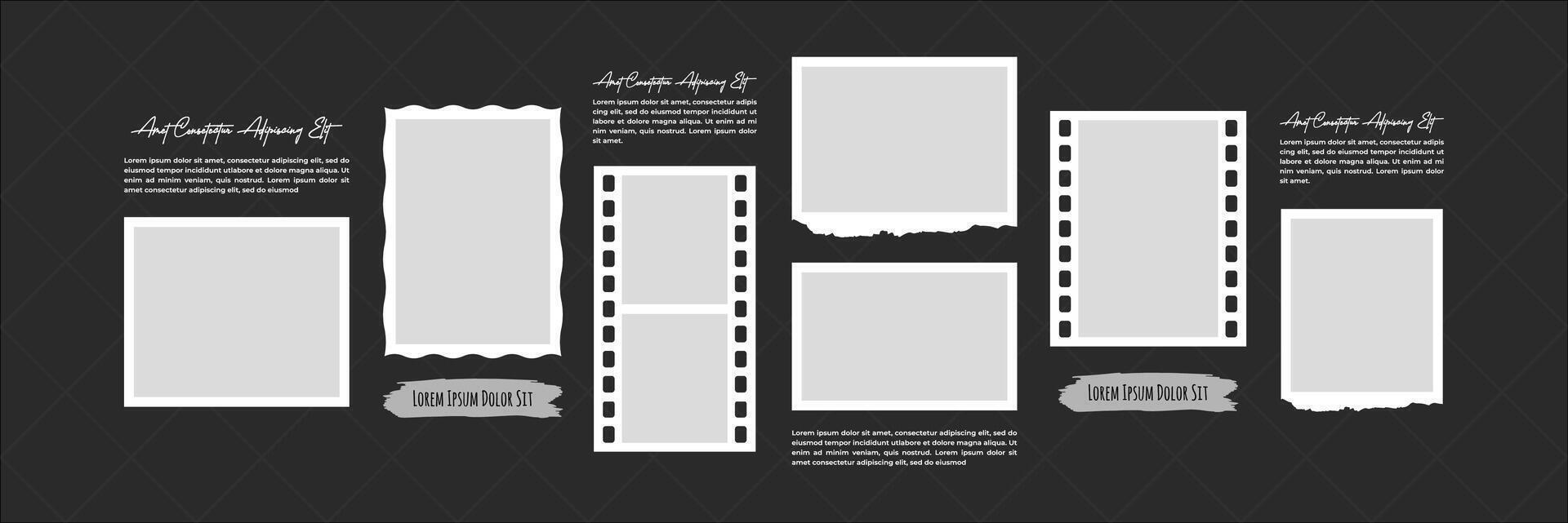 Design Pictures or photos frame collage comics page grid layout abstract photo frames and digital photo wall template vector