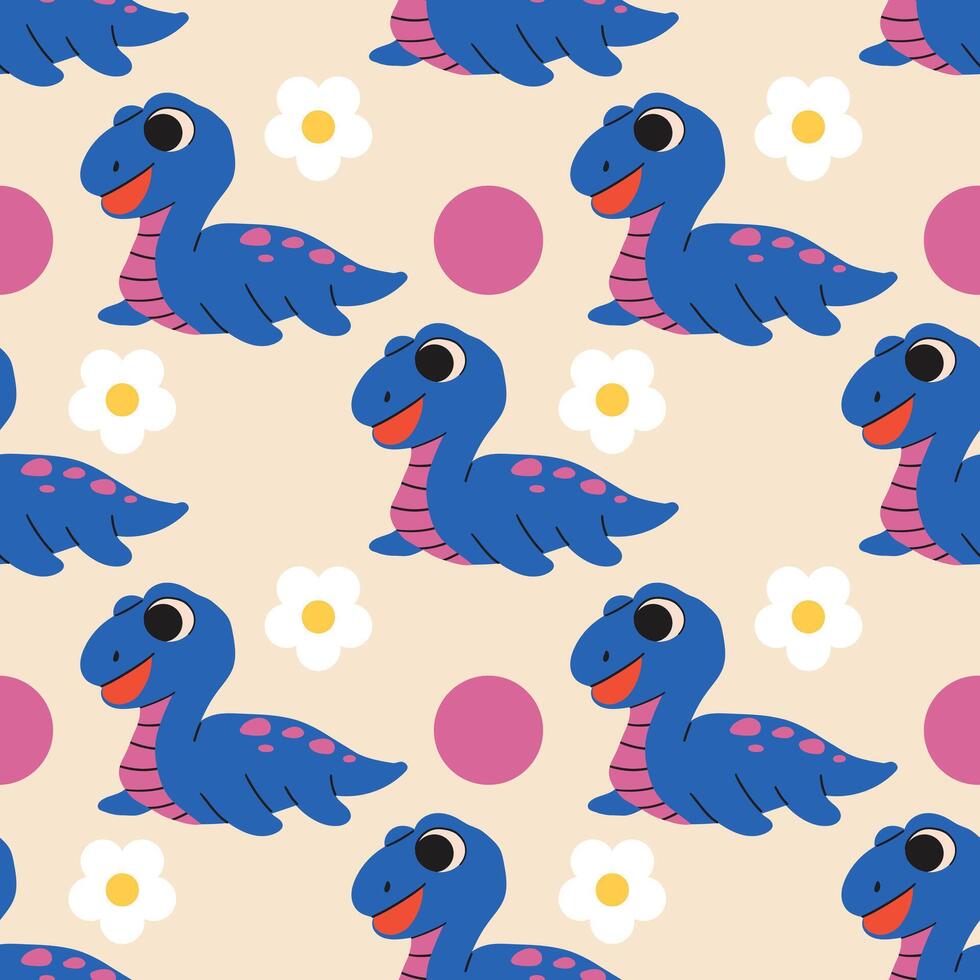 Seamless pattern with playful dinosaurs . Perfect for kids apparel and themed designs. Hand drawn cute dinosaur . vector