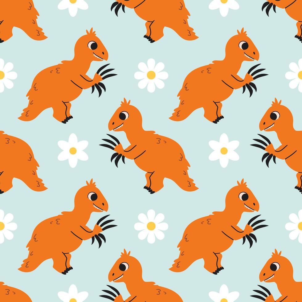 Seamless pattern with playful dinosaurs . Perfect for kids apparel, and themed designs. Hand drawn cute dinosaur . vector